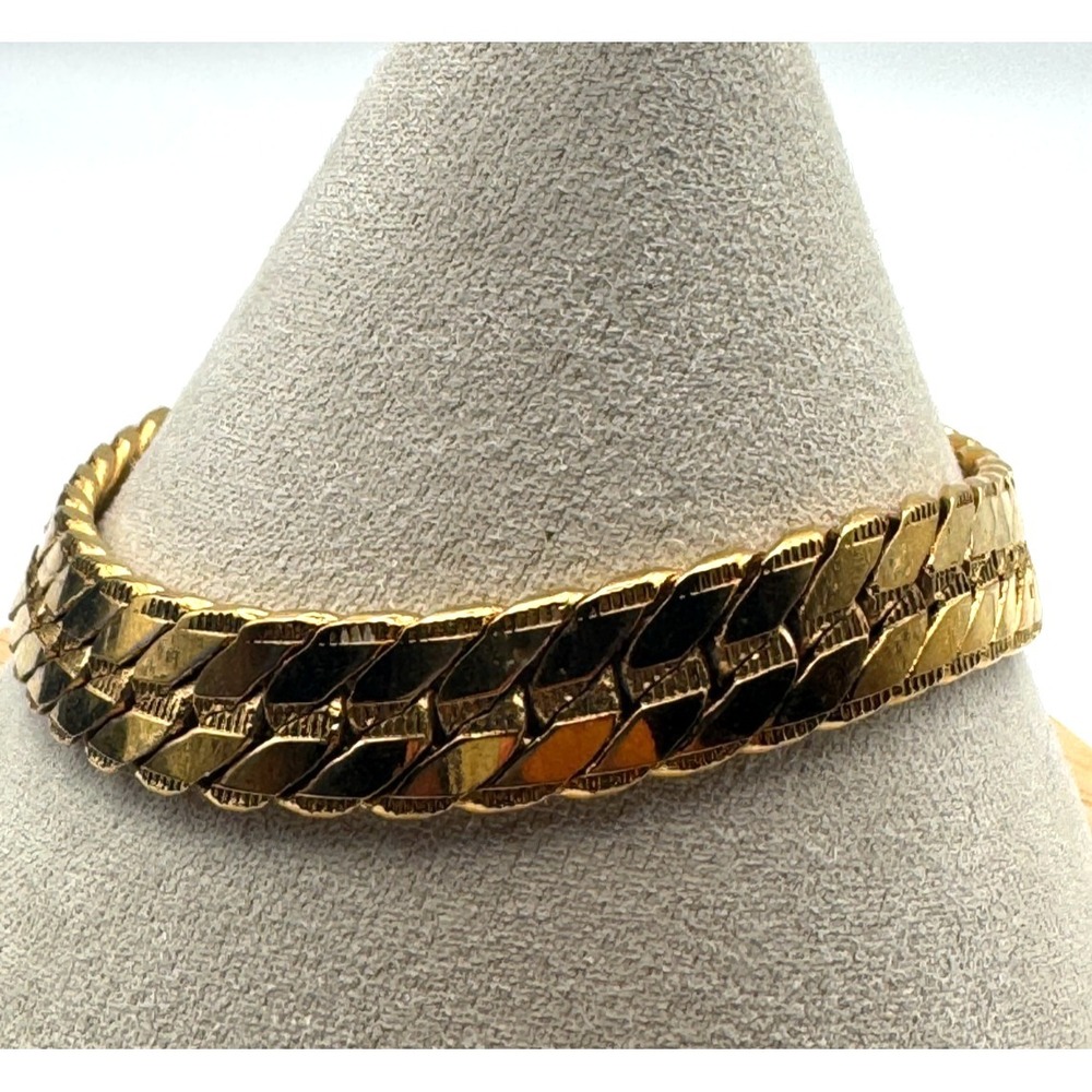 Vintage Napier Bracelet Gold Tone Double Row Herringbone
